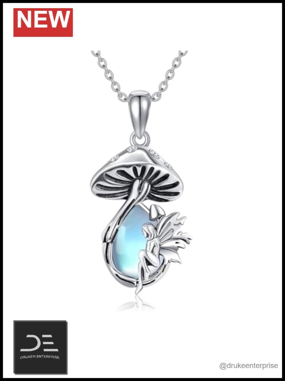 925 Sterling Silver Mushroom Pendant Necklace Moonstone